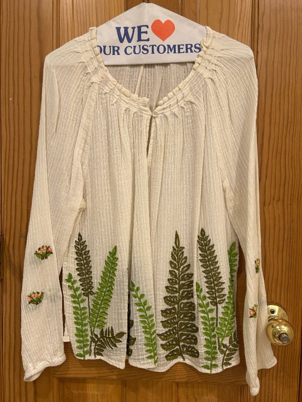 Anthropologie Embroidered Botanical Peasant Blouse Top